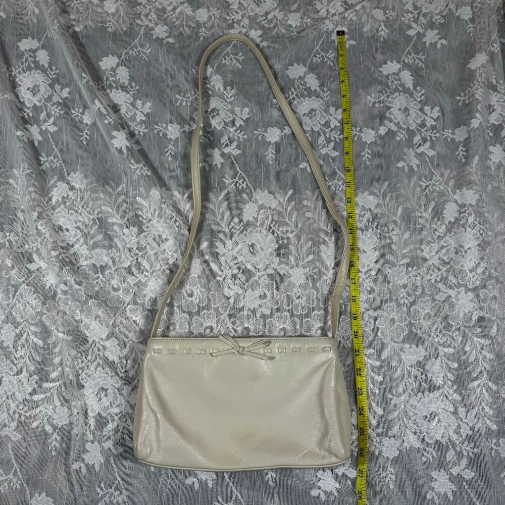 Worthington Cream/Ivory Faux Leather Shoulder Bag – Bow & Woven Detail | Top Zip